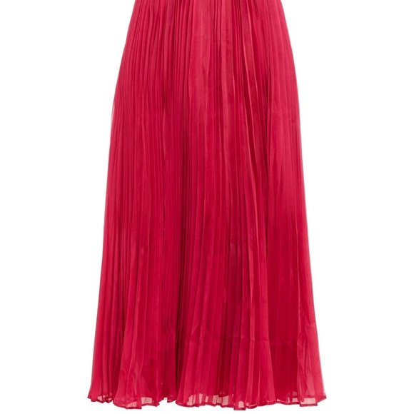 NEW SELF-PORTRAIT Layered lace and pleated chiffon midi dress hot pink NWT - Picture 3 of 9